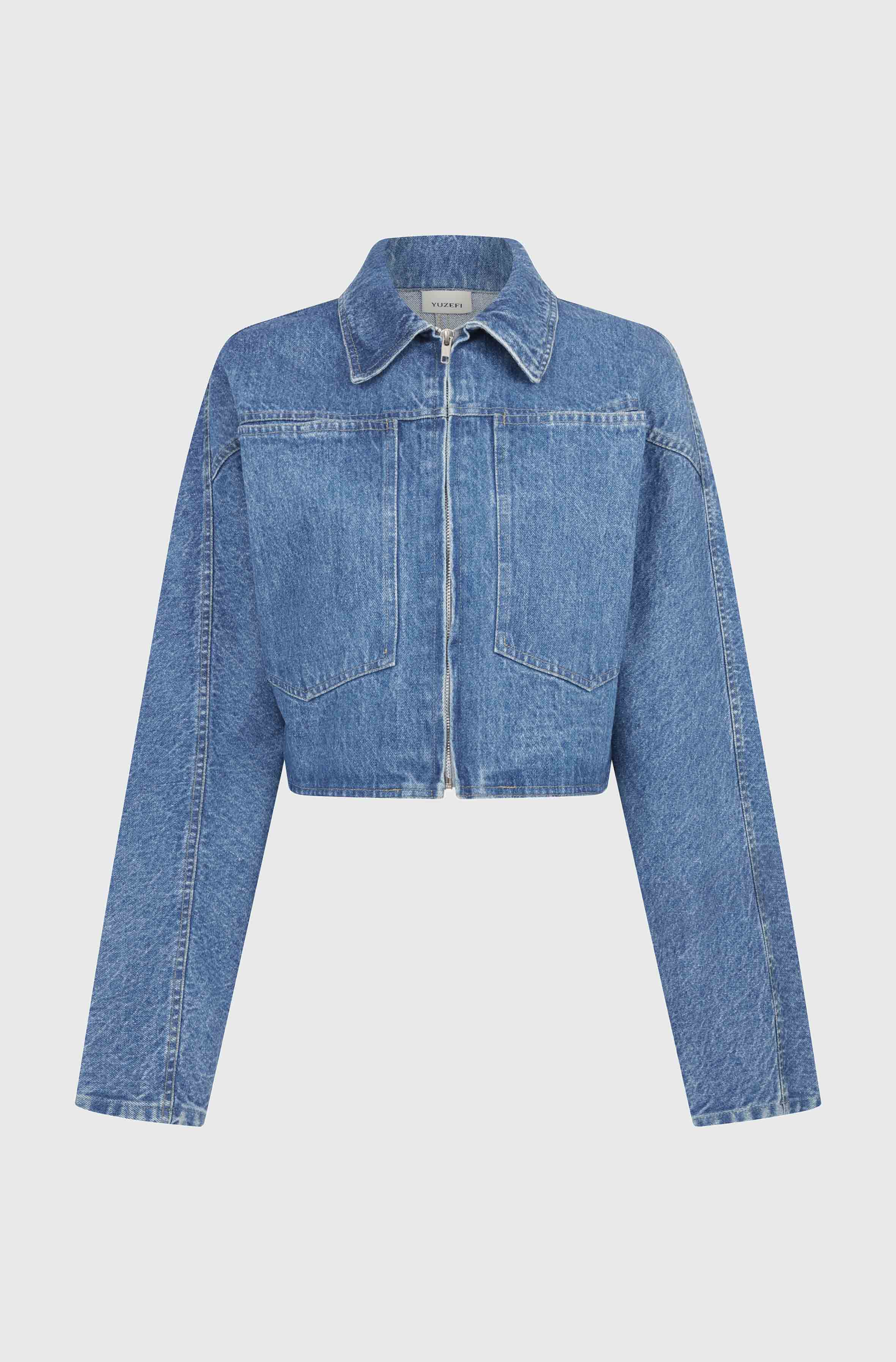 CROPPED DENIM JACKET - MID WASH