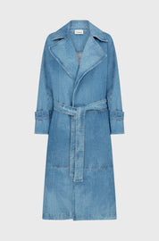 TRENCH DENIM COAT- MID WASH