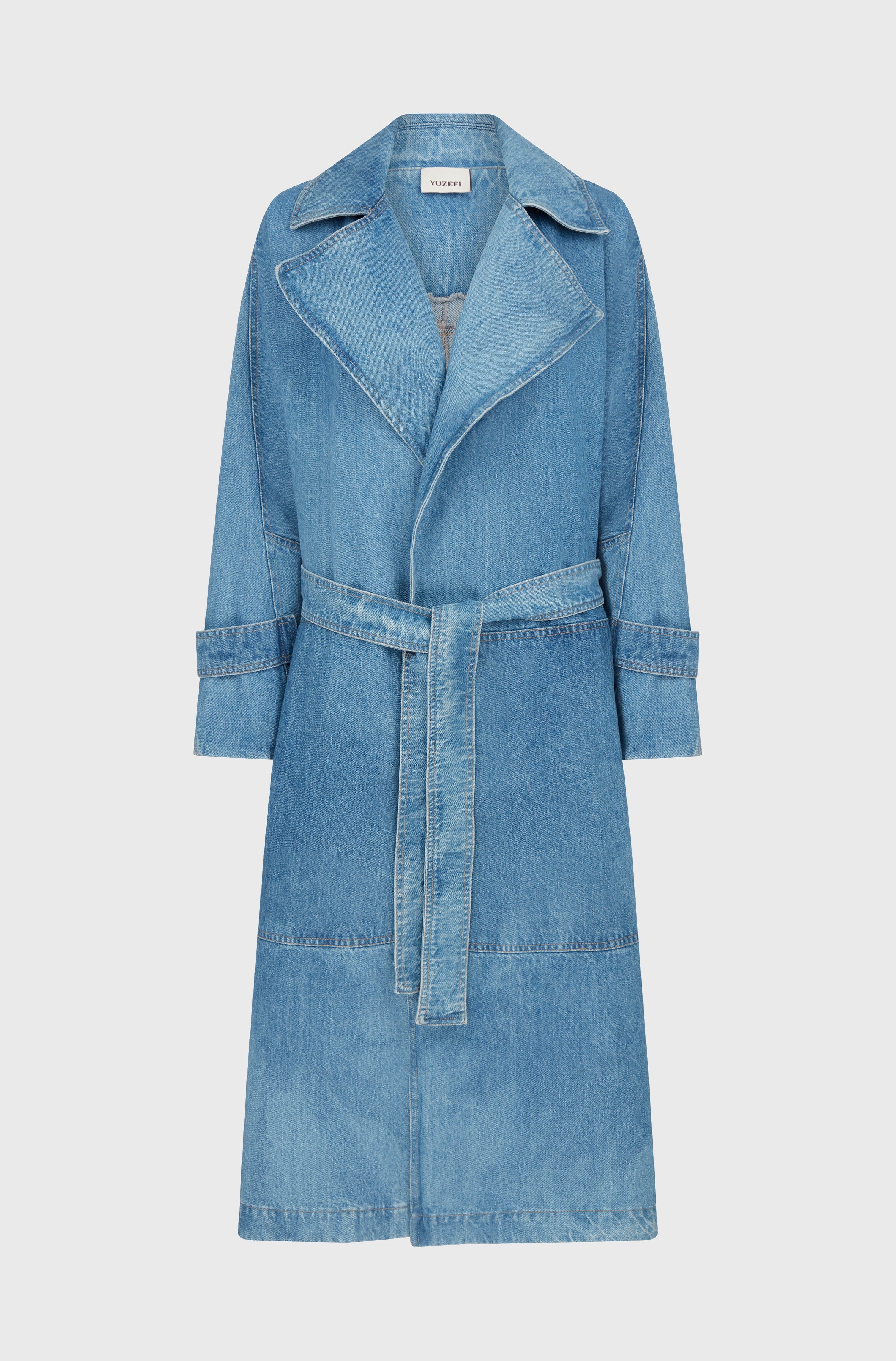 TRENCH DENIM COAT- MID WASH