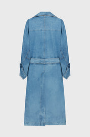 TRENCH DENIM COAT- MID WASH