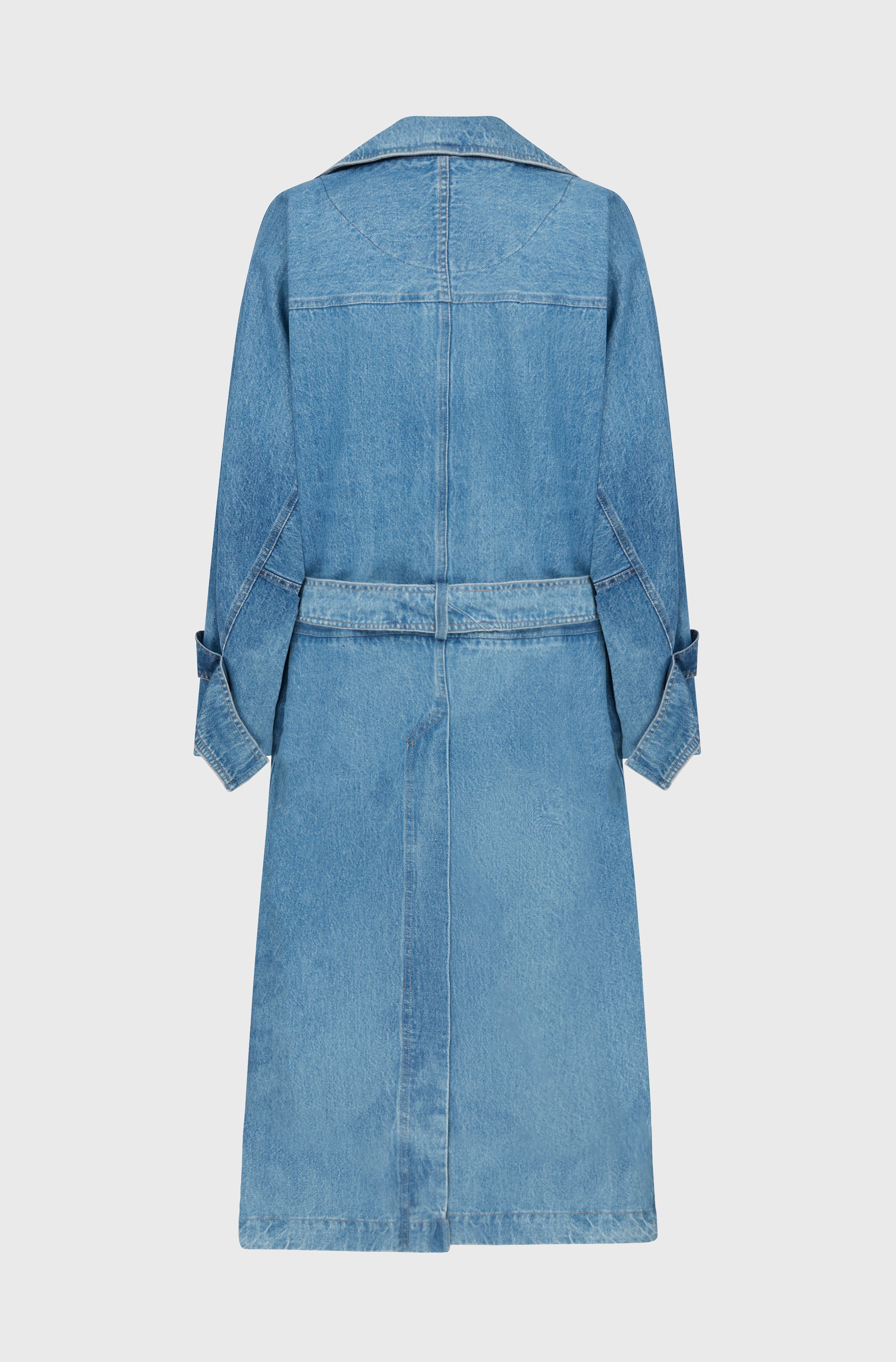 TRENCH DENIM COAT- MID WASH