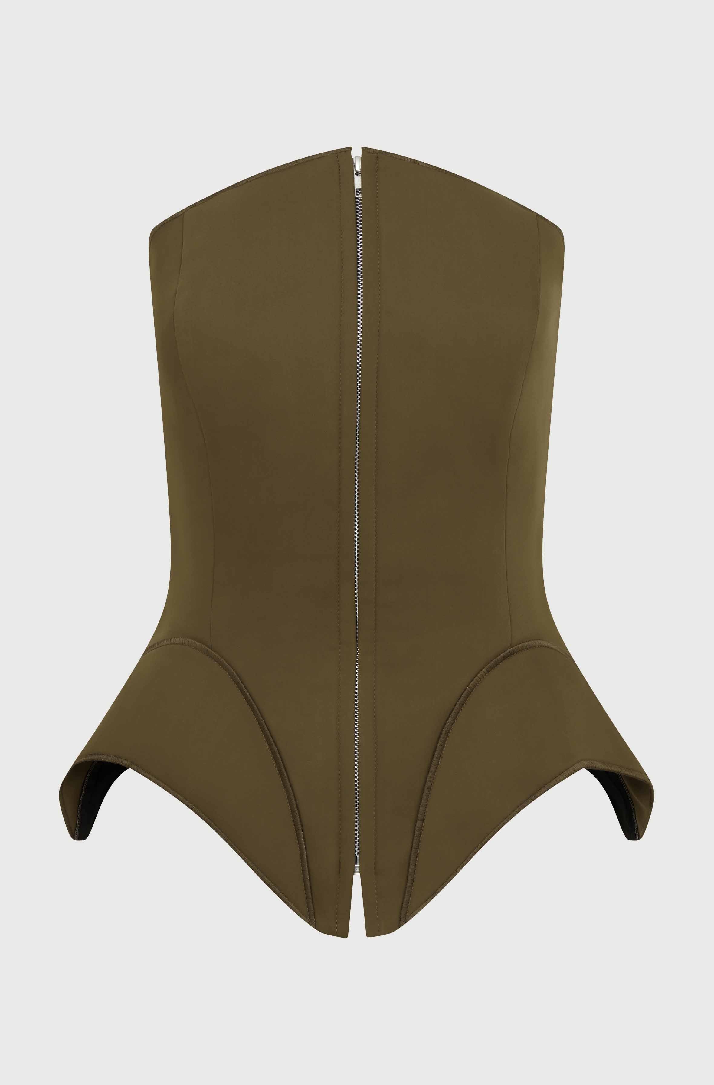 CORSET TOP WITH INSERTS - OLIVE