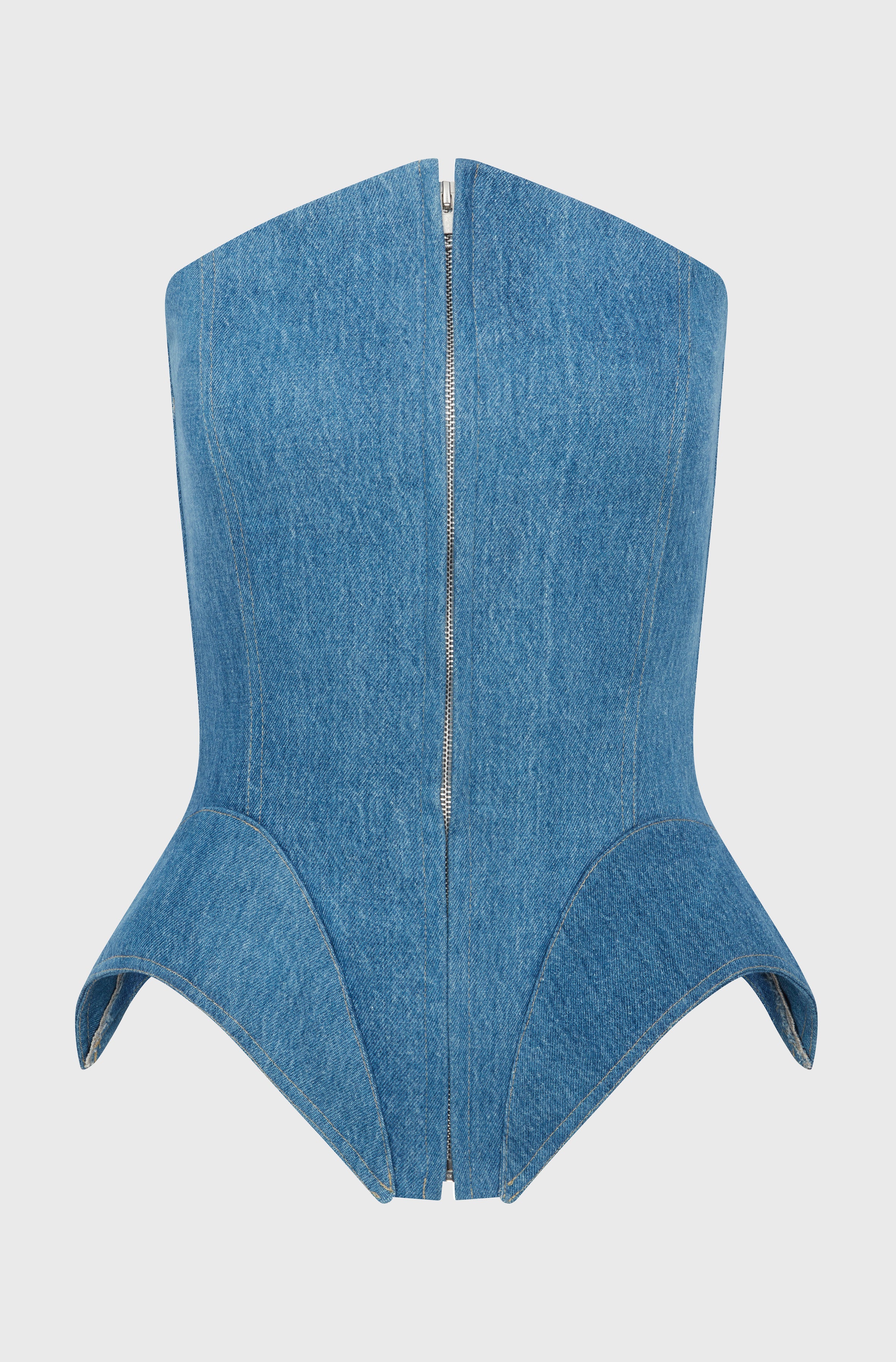 CORSET DENIM TOP WITH INSERTS - MID WASH