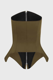 CORSET TOP WITH INSERTS - OLIVE