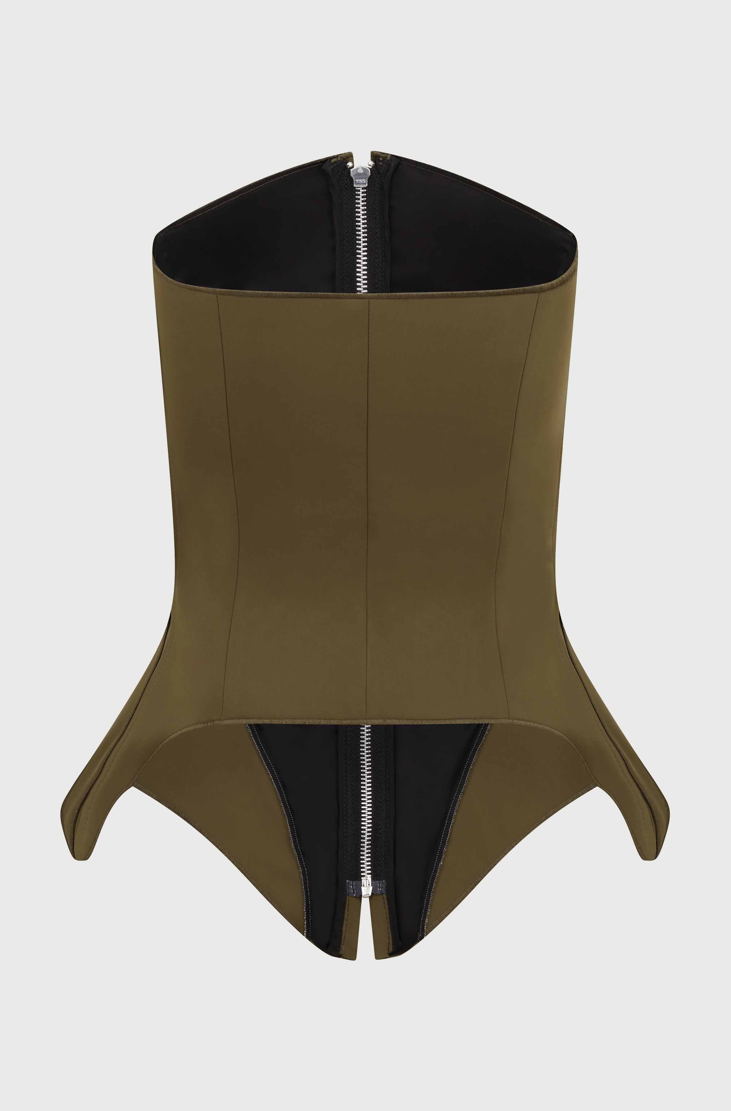 CORSET TOP WITH INSERTS - OLIVE