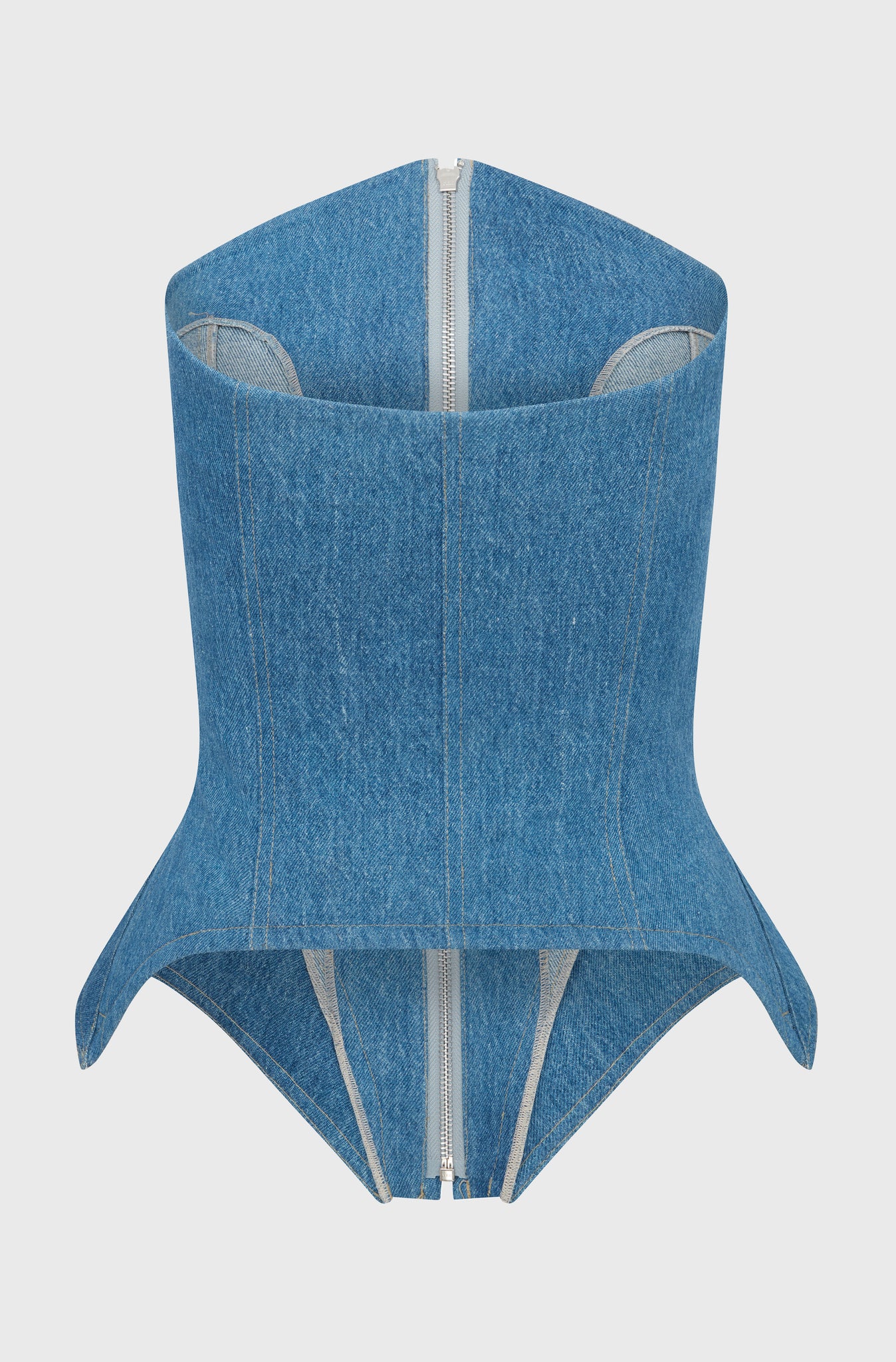 CORSET DENIM TOP WITH INSERTS - MID WASH