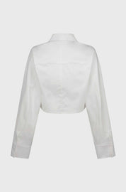 CROPPED COTTON SATIN SHIRT - WHITE