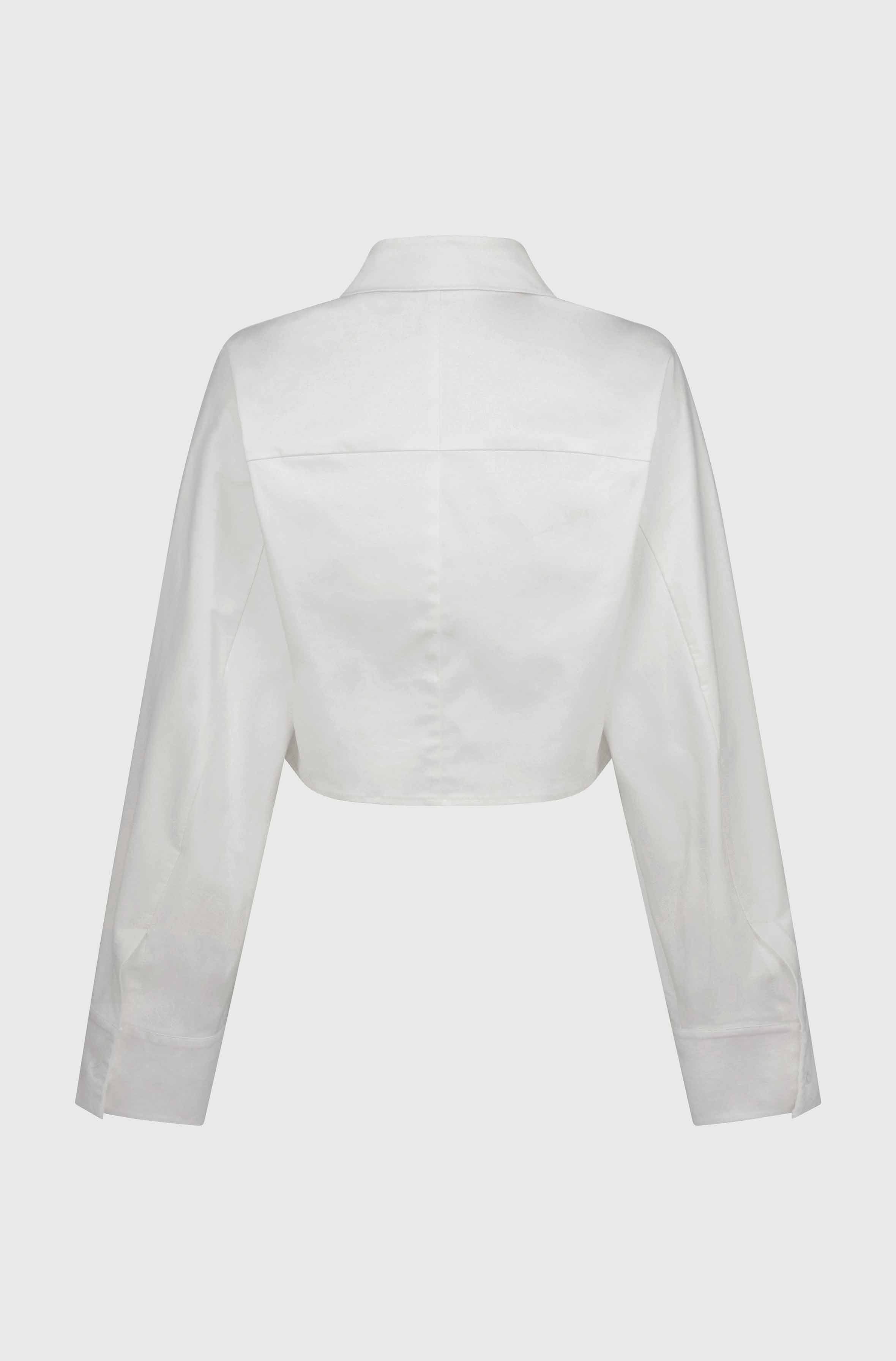 CROPPED COTTON SATIN SHIRT - WHITE