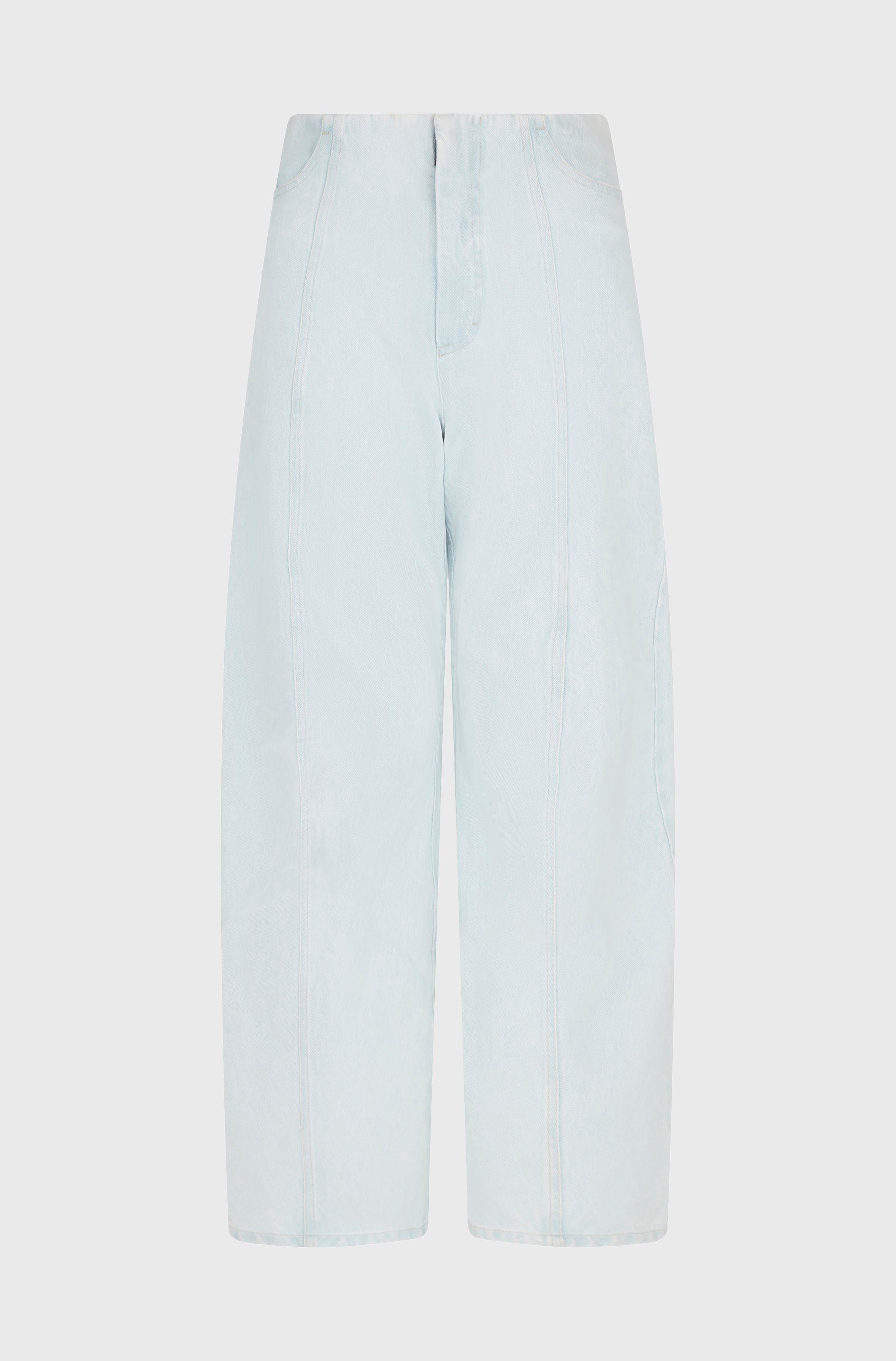 CROPPED BENT KNEE DENIM TROUSERS - LIGHT WASH