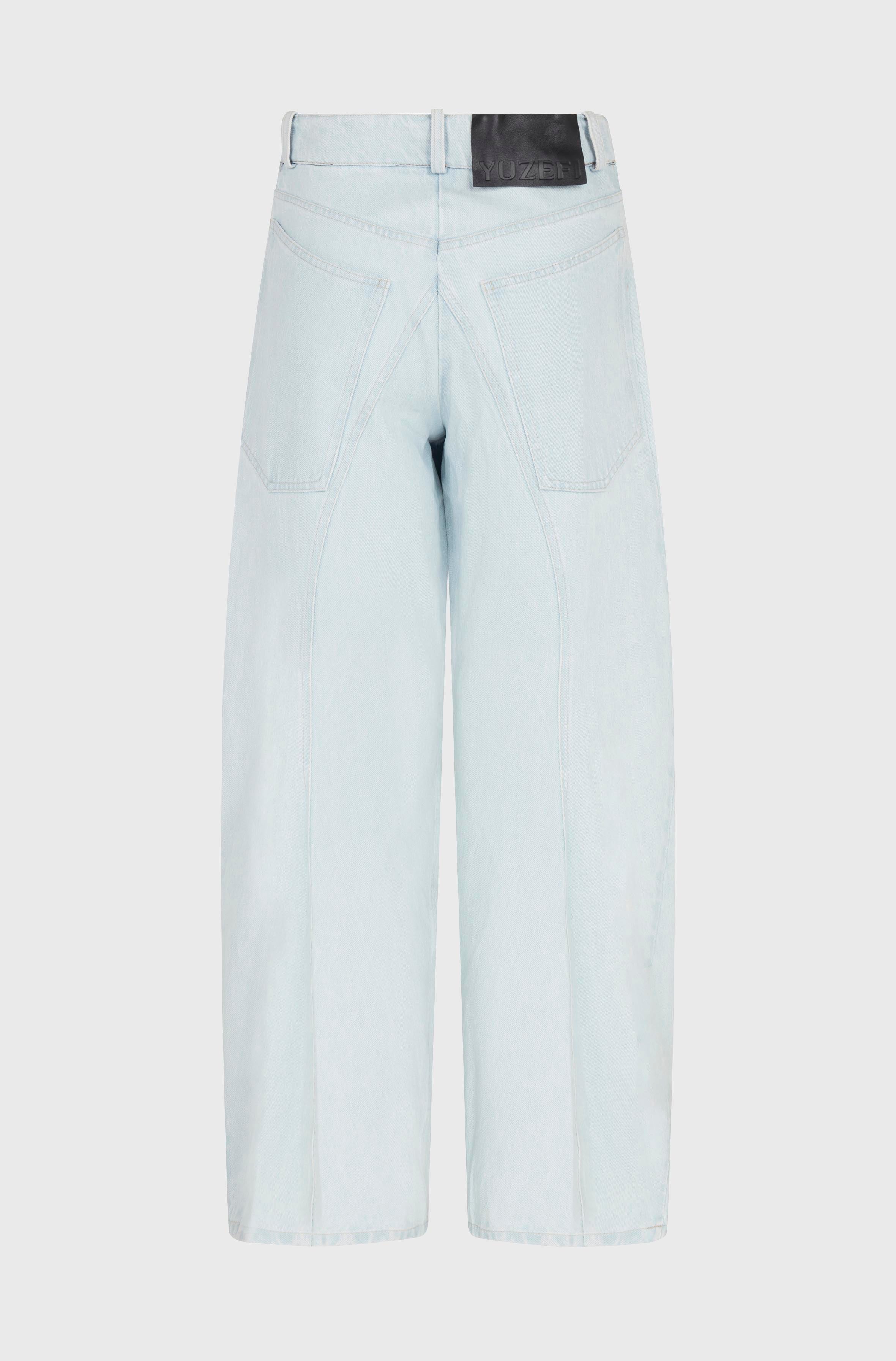 CROPPED BENT KNEE DENIM TROUSERS - LIGHT WASH