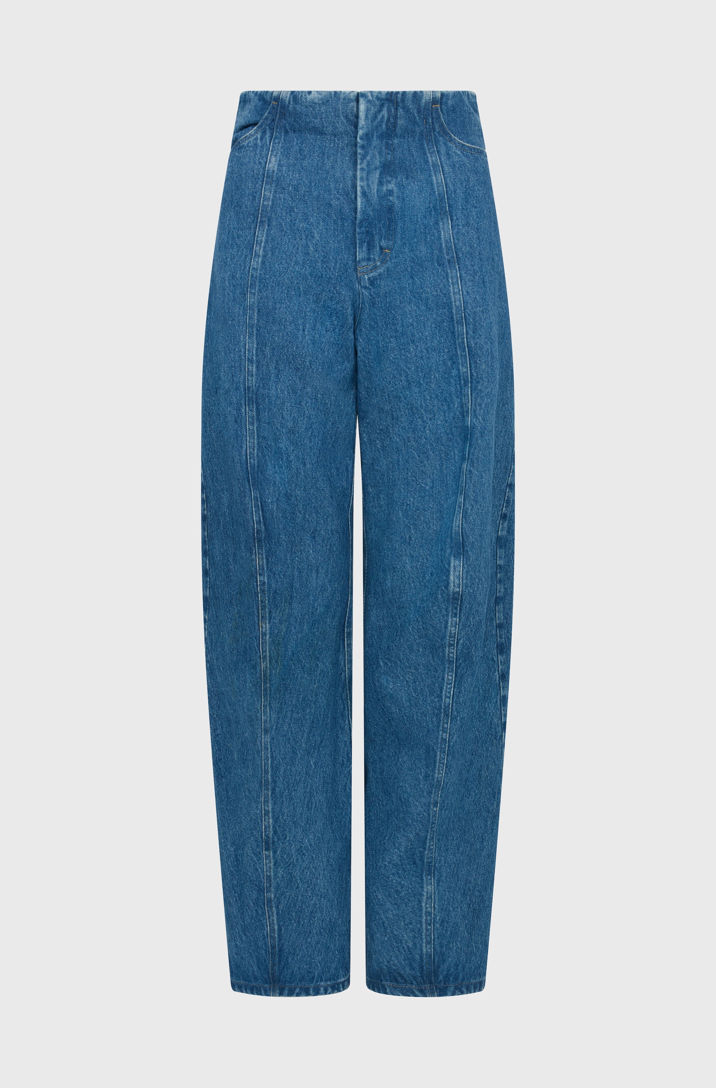 BENT KNEE DENIM TROUSERS - MID WASH