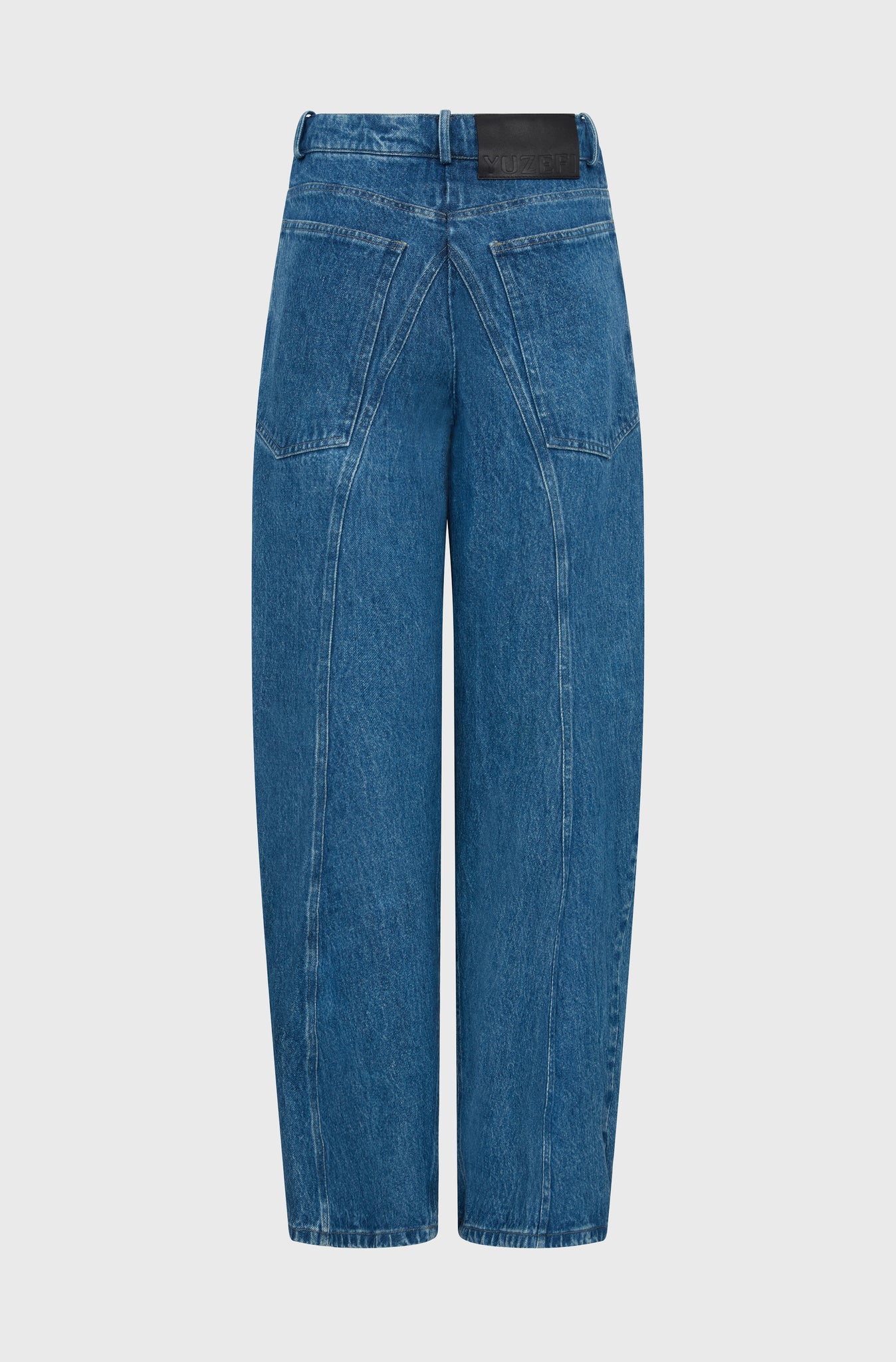 CROPPED BENT KNEE DENIM TROUSERS - MID WASH