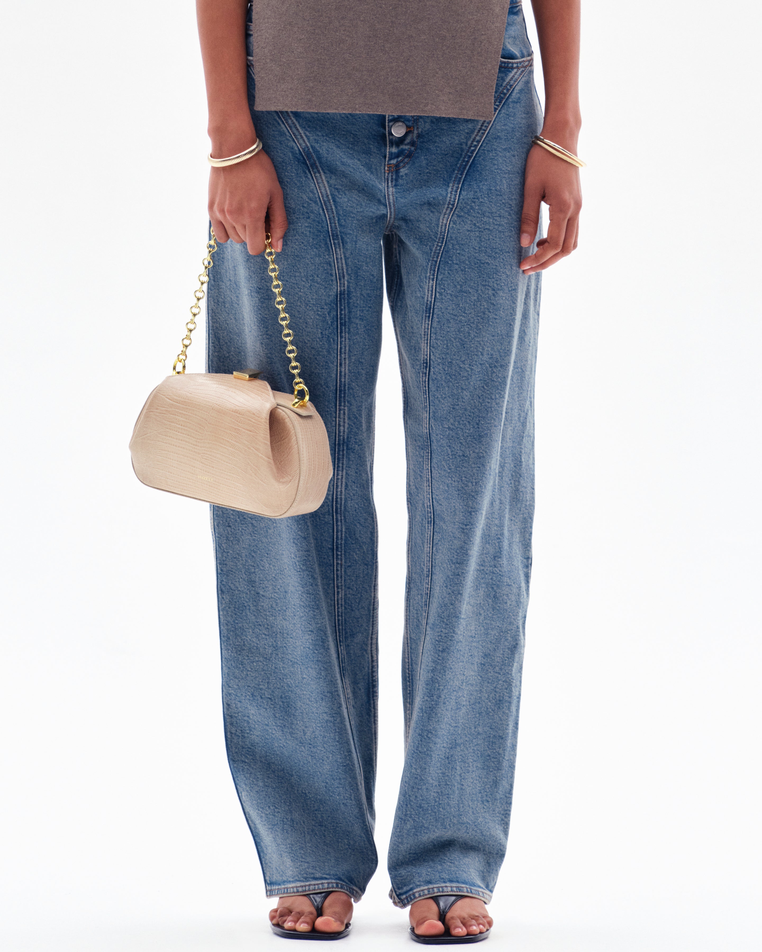 OYSTER MINI CLUTCH - EMBOSSED LIZARD COWHIDE LEATHER