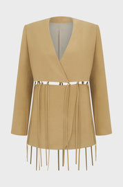 COLLARLESS SPLIT JACKET - CARAMEL