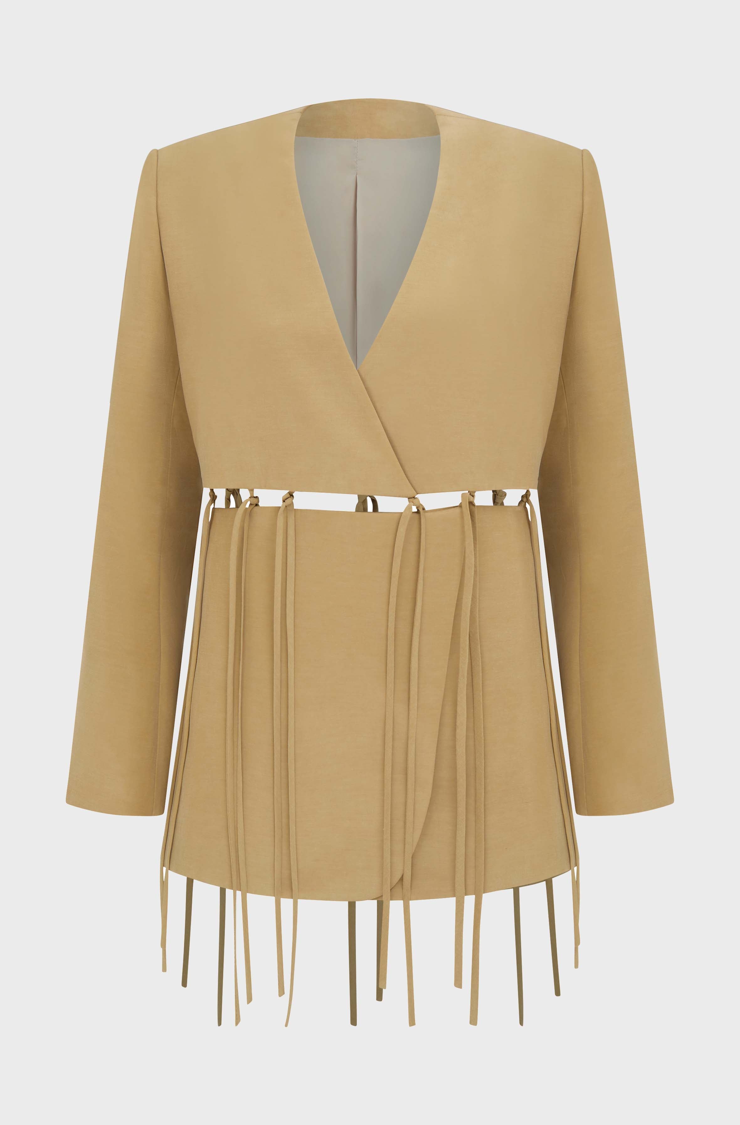 COLLARLESS SPLIT JACKET - CARAMEL
