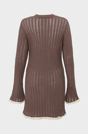 KNIT SLEEVED DRESS WITH CROCKET TRIM - MALT