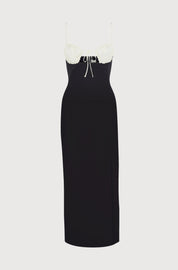 FITTED DRESS WITH GATHERED CUPS - SATIN BLACK