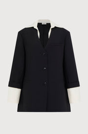 CONTRAST COLLAR OVERSIZE JACKET - CREPE BLACK