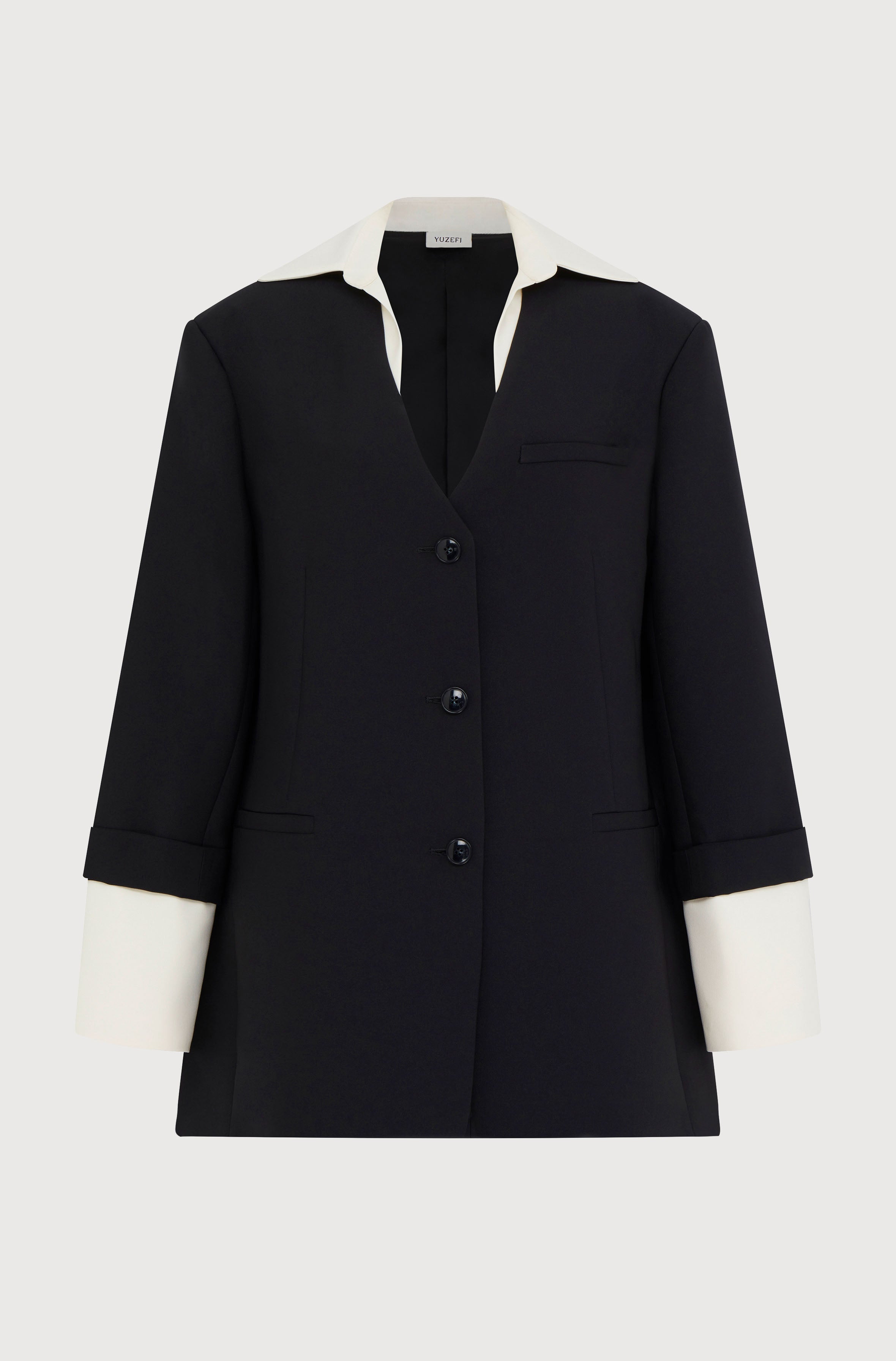 CONTRAST COLLAR OVERSIZE JACKET - CREPE BLACK