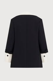 CONTRAST COLLAR OVERSIZE JACKET - CREPE BLACK