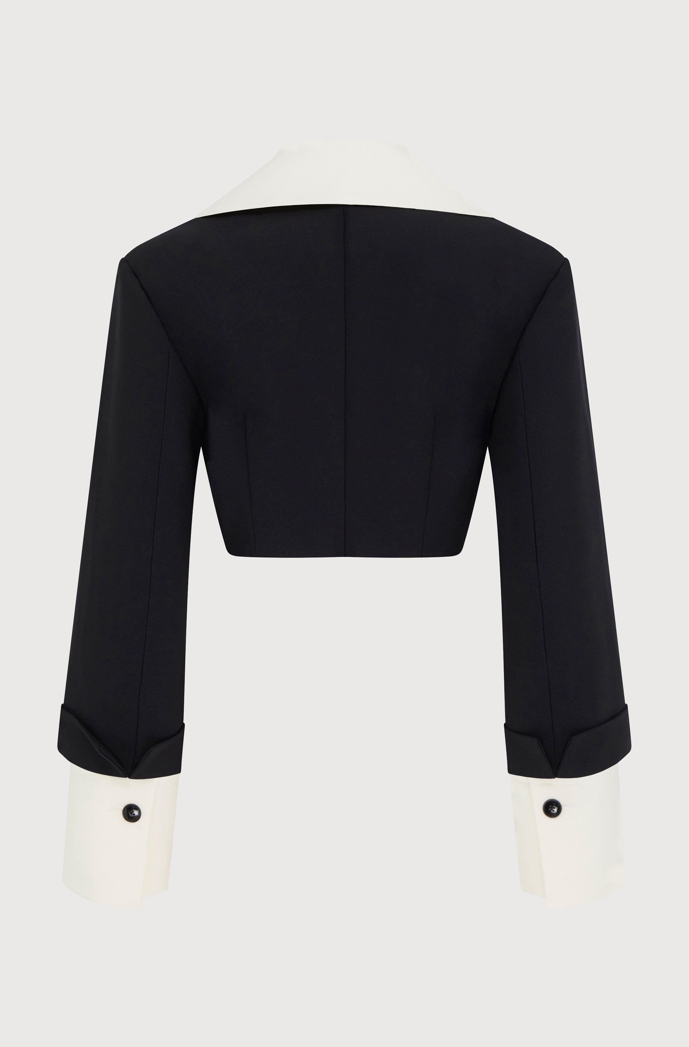 CONTRAST COLLAR CROPPED JACKET - CREPE BLACK