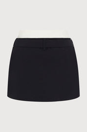 CONTRAST WAISTBAND MINI SKIRT - CREPE BLACK