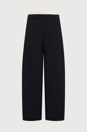 CONTRAST WAISTBAND TAILORED TROUSERS - CREPE BLACK