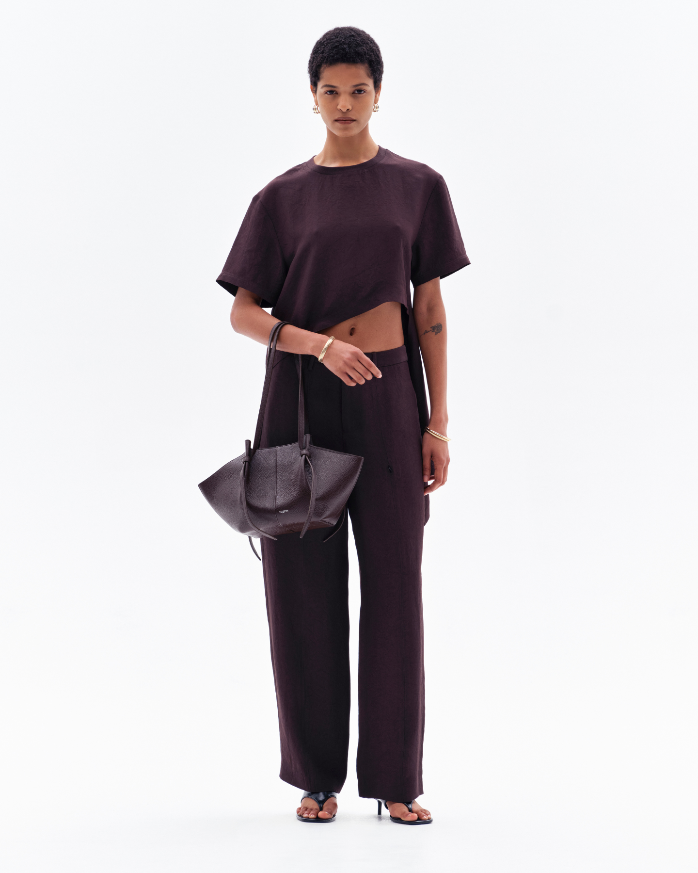 AURORA ASYMMETRIC T-SHIRT - CHOCOLATE