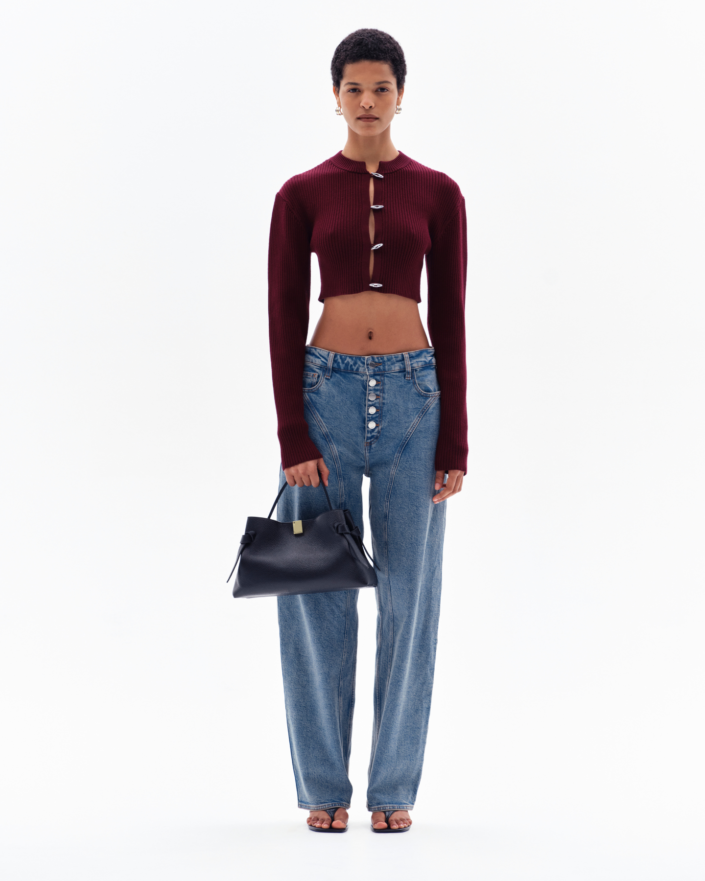 STELLAN RIB CROP CARDIGAN - BORDO