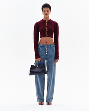 STELLAN RIB CROP CARDIGAN - BORDO