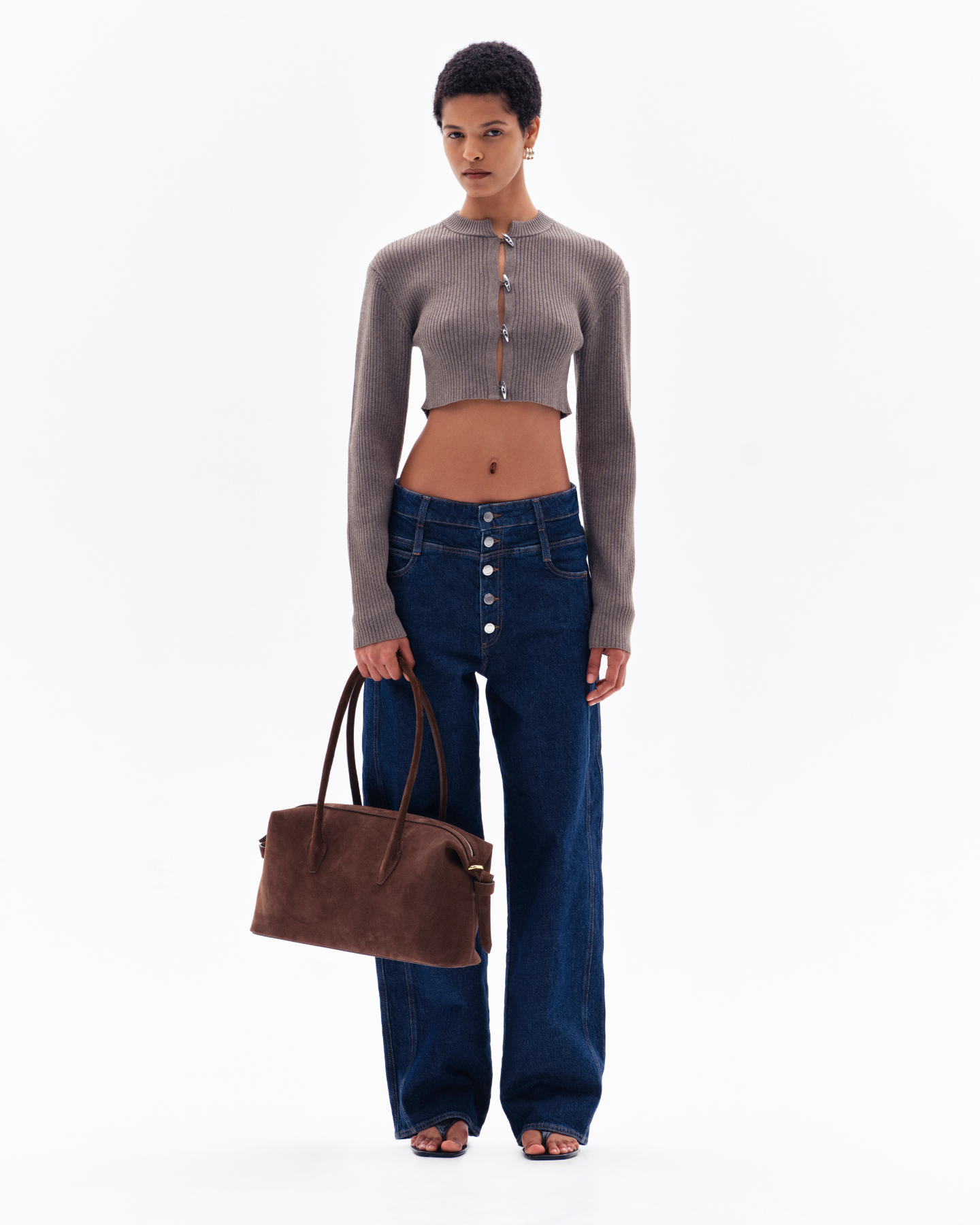 STELLAN RIB CROP CARDIGAN - CLAY