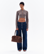 STELLAN RIB CROP CARDIGAN - CLAY