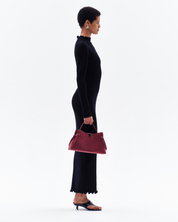 GAIA RIB LONG SLEEVE SPLIT DRESS - BLACK