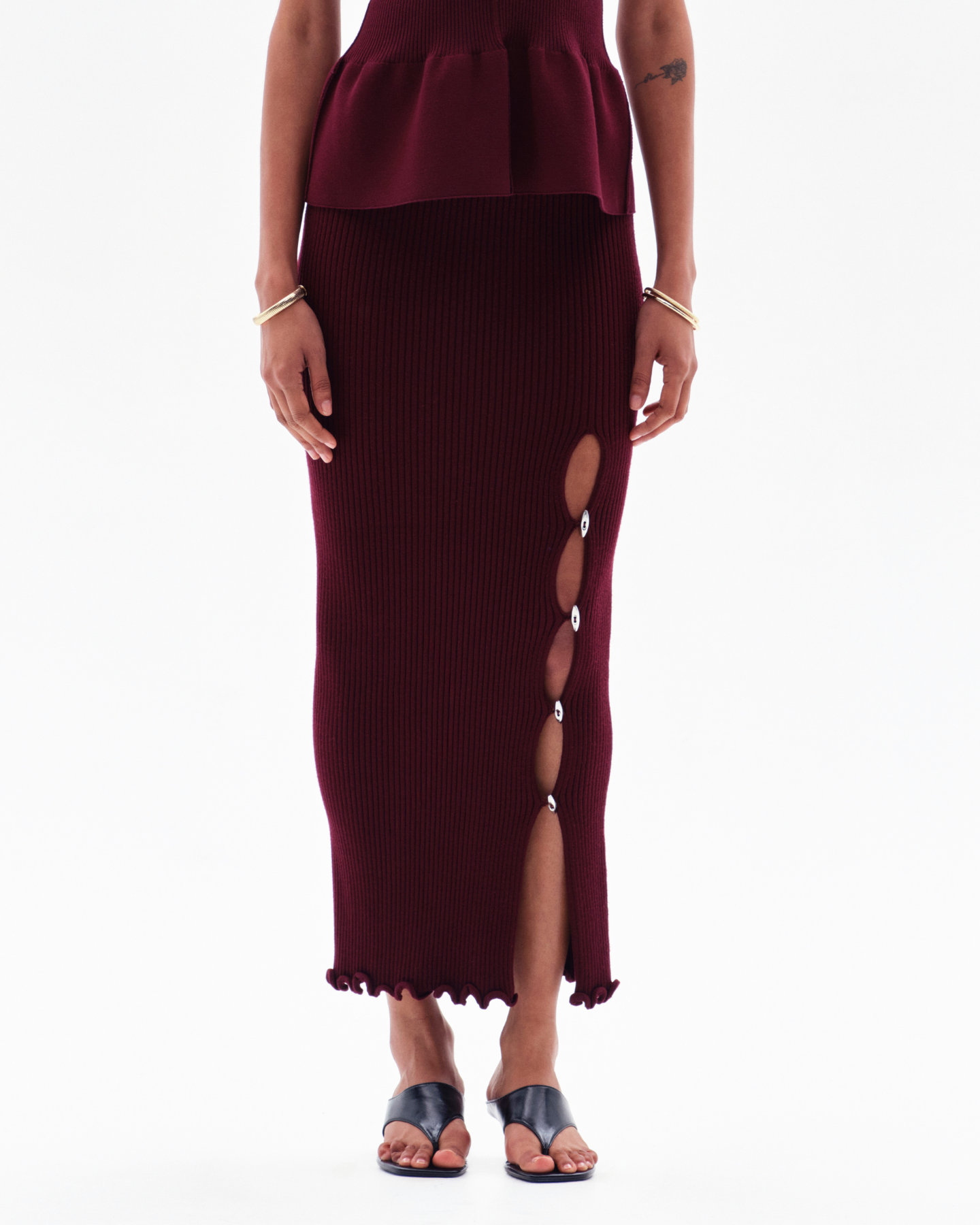 IRALYN RIB SPLIT SKIRT - BORDO