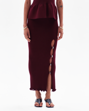 IRALYN RIB SPLIT SKIRT - BORDO