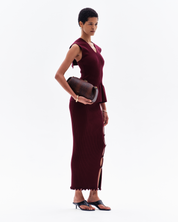 IRALYN RIB SPLIT SKIRT - BORDO