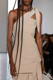 ONE SHOULDER MINI DRESS - BEIGE