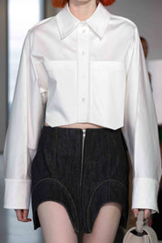DENIM MINI SKIRT WITH INSERTS - BLACK