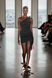 ONE SHOULDER MINI DRESS - BLACK