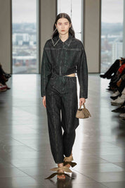 BENT KNEE DENIM TROUSERS - BLACK