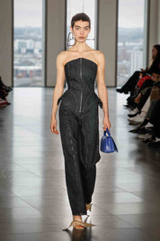 CORSET DENIM TOP WITH INSERTS - BLACK
