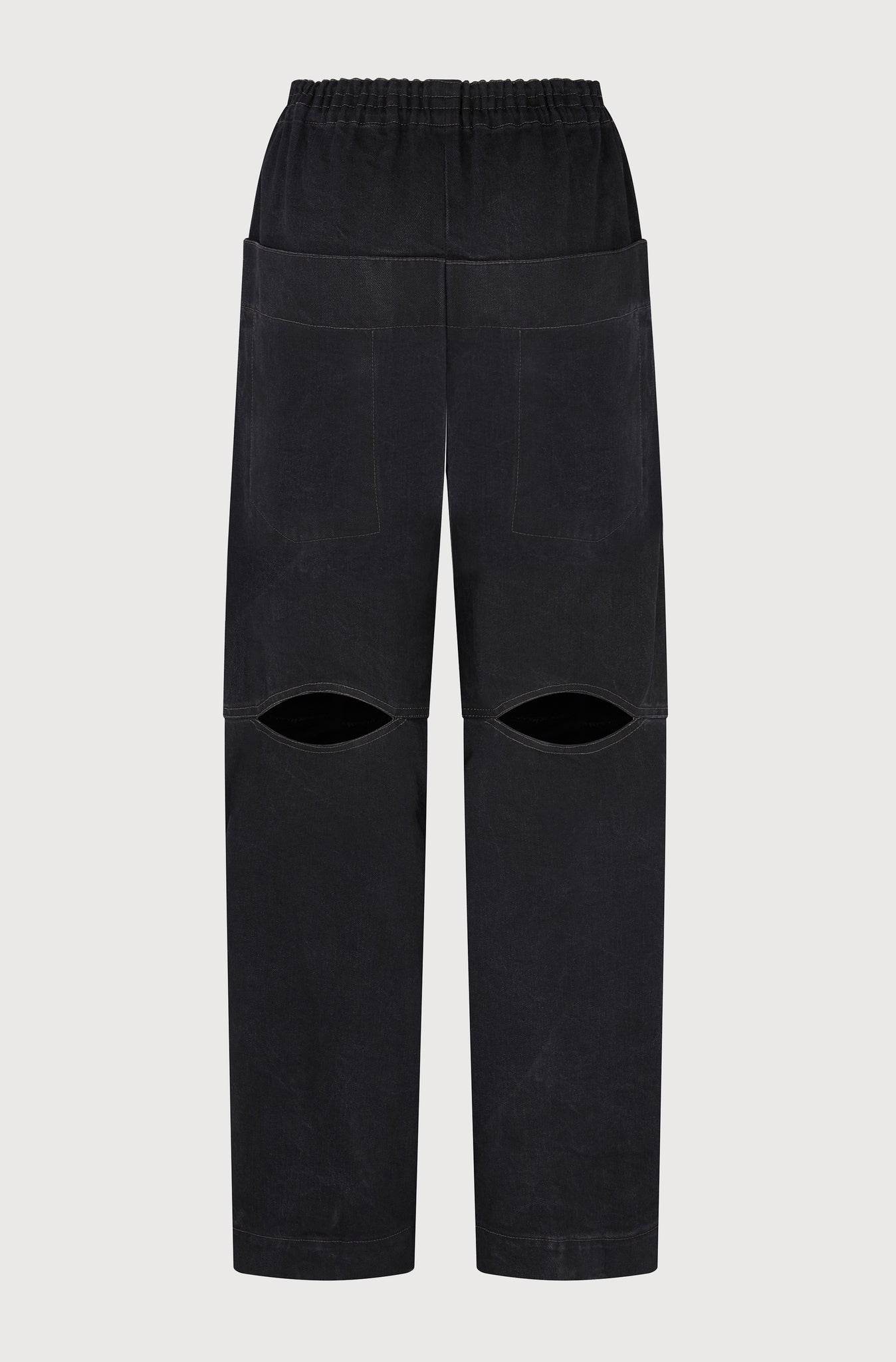 DROPPED FRONT TROUSERS - BLACK DENIM