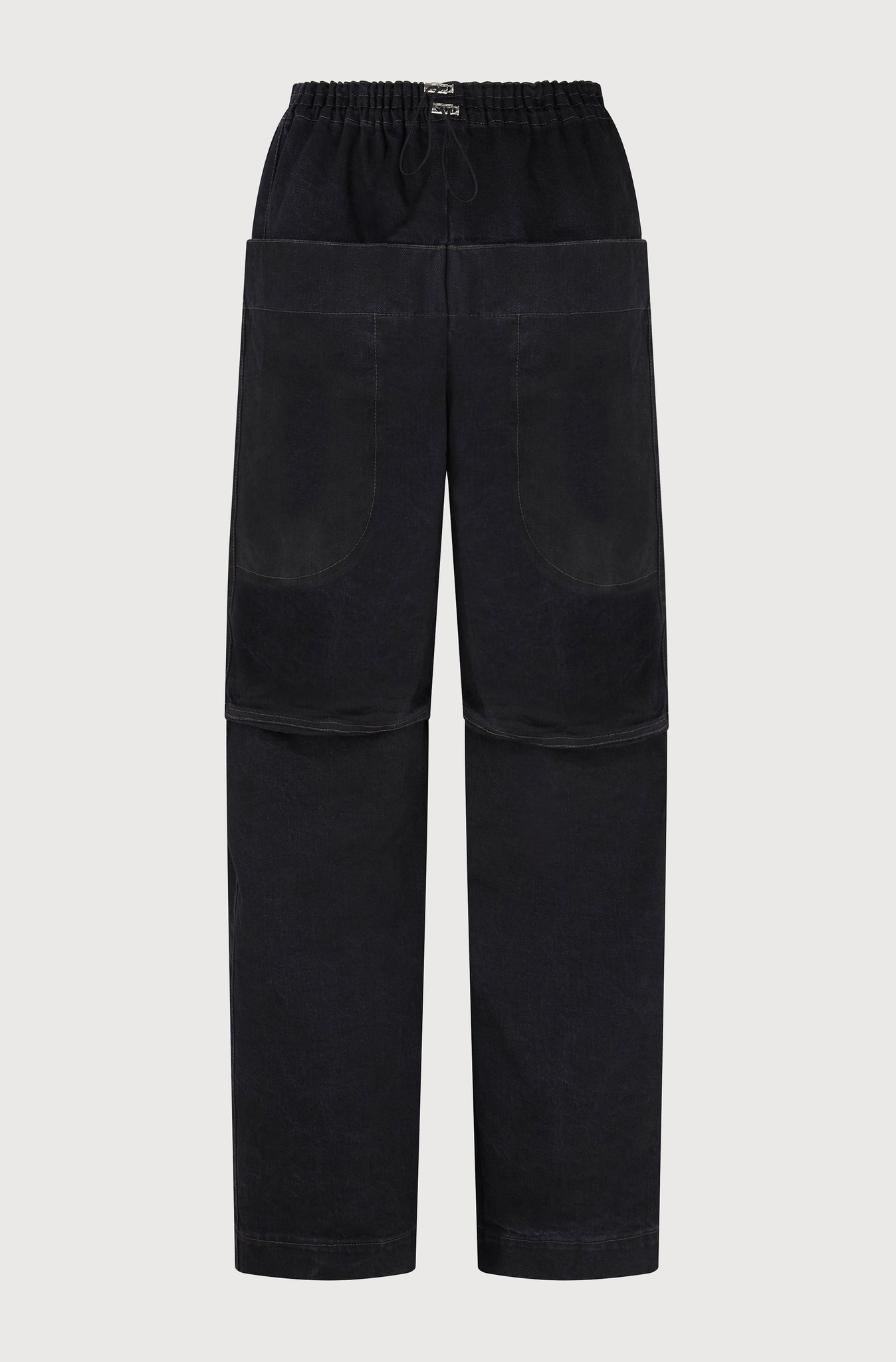 DROPPED FRONT TROUSERS - BLACK DENIM