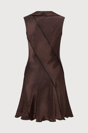 LACED UP MINI DRESS - BROWN SATIN