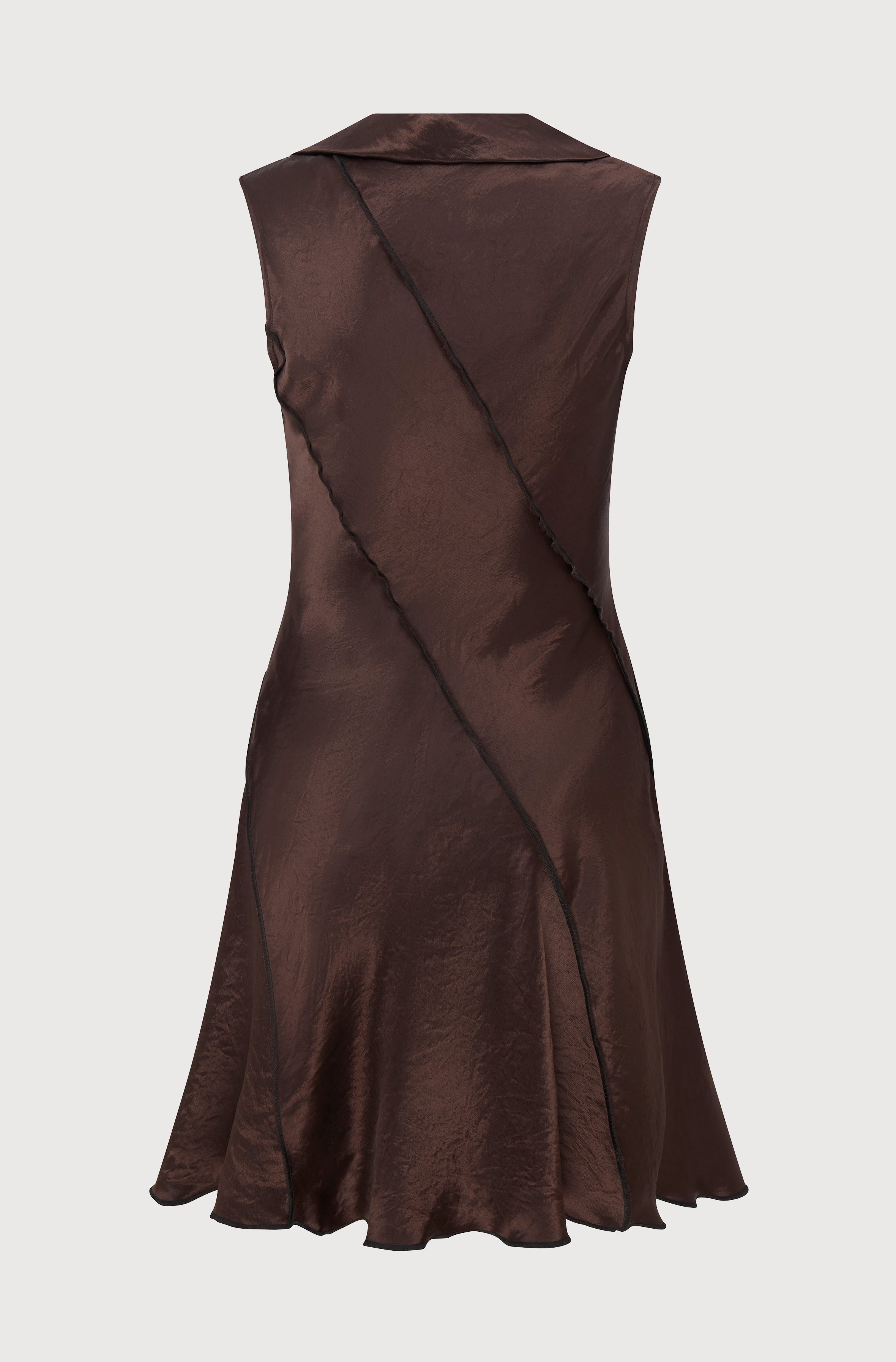 LACED UP MINI DRESS - BROWN SATIN