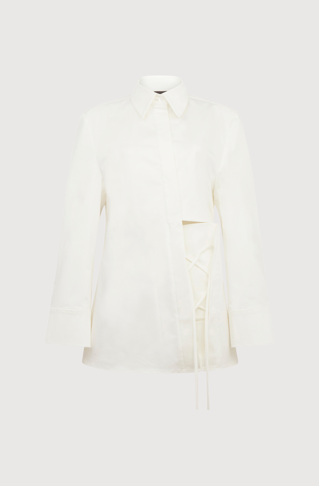 LACED CUT OUT SHIRT DRESS - OFF WHITE