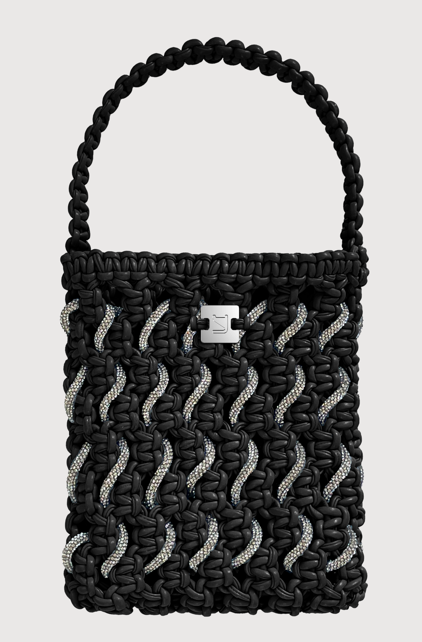 SMALL WOVEN CRYSTAL TOTE - BLACK