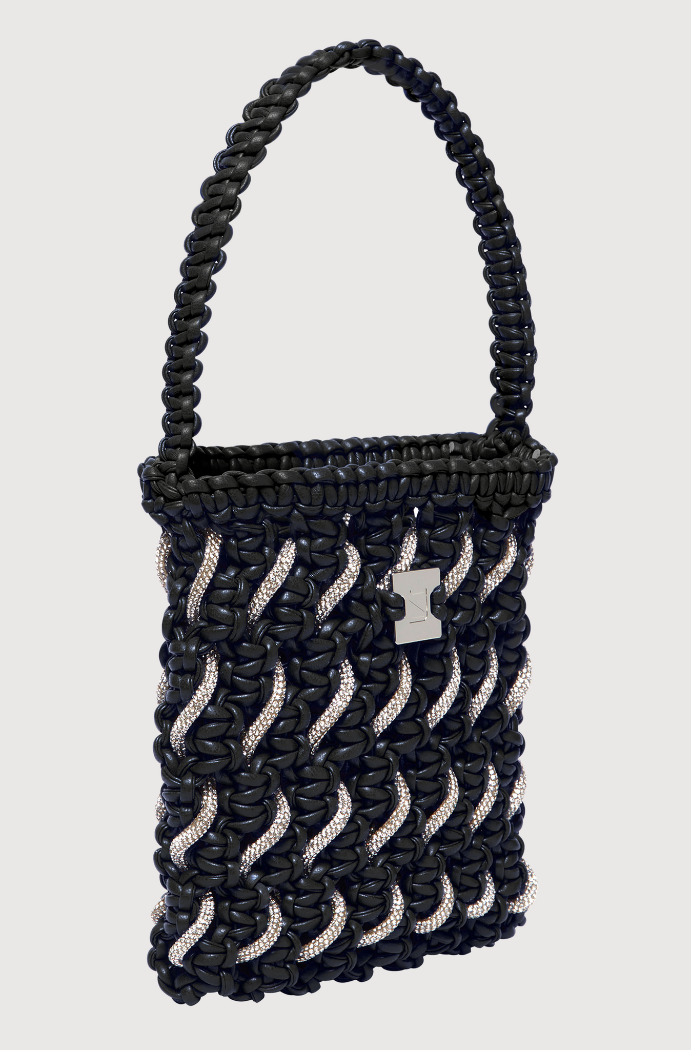 SMALL WOVEN CRYSTAL TOTE - BLACK