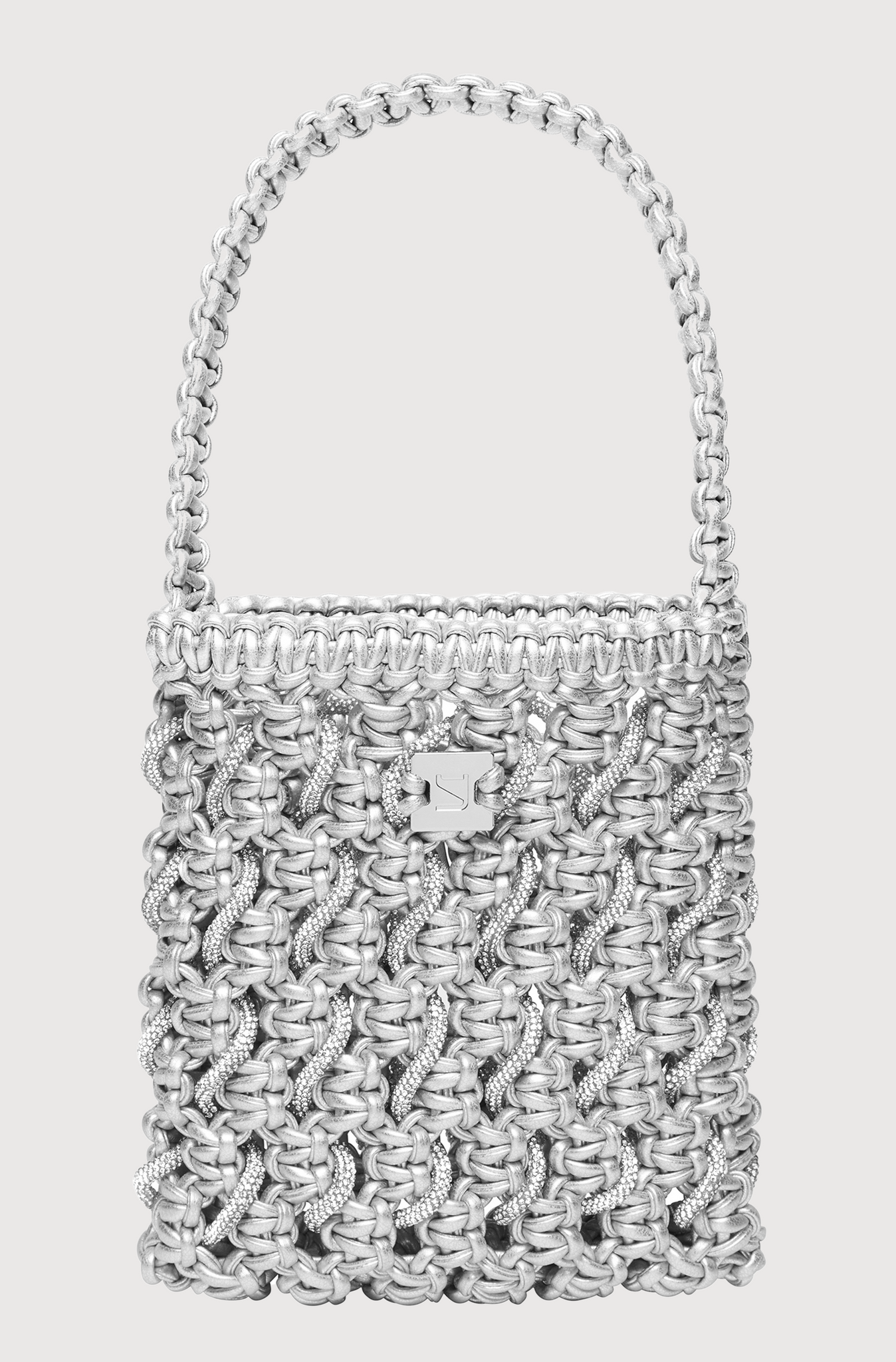 SMALL WOVEN CRYSTAL TOTE - SILVER