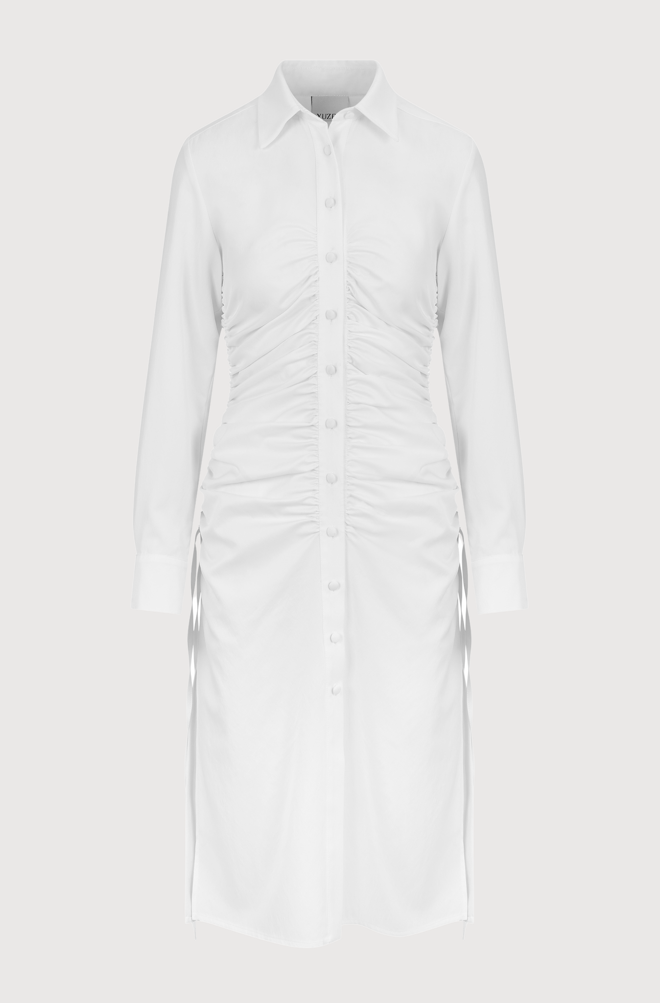 RUCHED SHIRT DRESS - WHITE